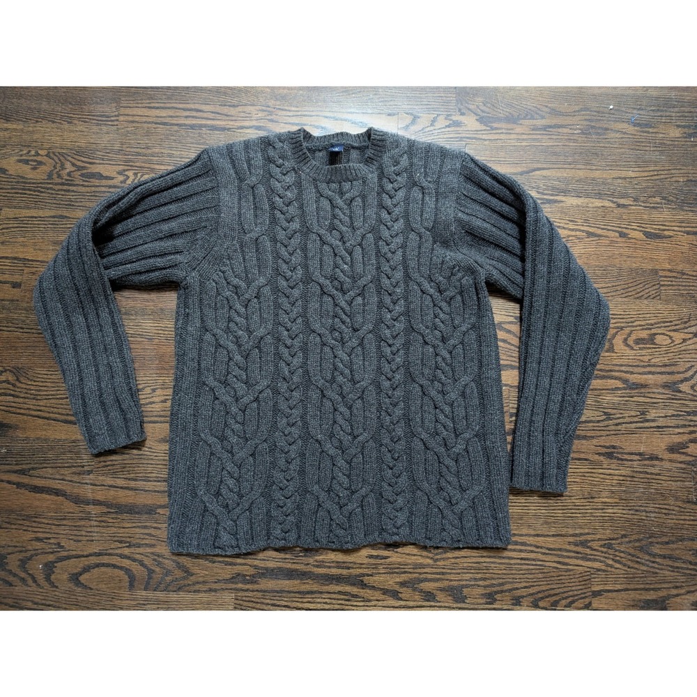 Vintage Y2K Gap Cable Knit Fishermans Sweater Celtic 100% Lambswool Gray Size L